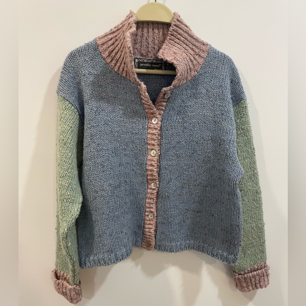 Vintage Jennifer Reed Multicolor Pastel Cardigan-Made in USA sz Medium